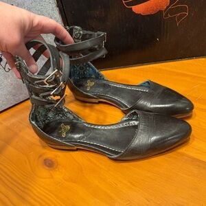 Freebird by Steven OG Eden  Black Ankle Strap Flats